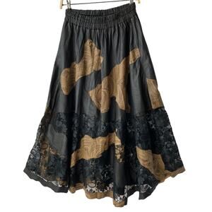 VTG 80 Compagnie‎ Whimsigoth Patchwork Midi Skirt Women S Black Leather ALTERED